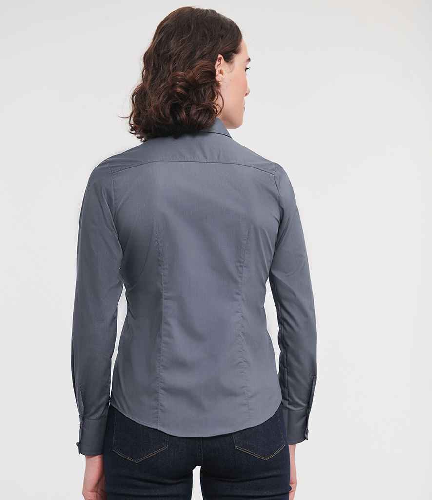 Russell Russell Athletic Collection Ladies Long Sleeve Fitted Poplin Shirt Convoy Grey