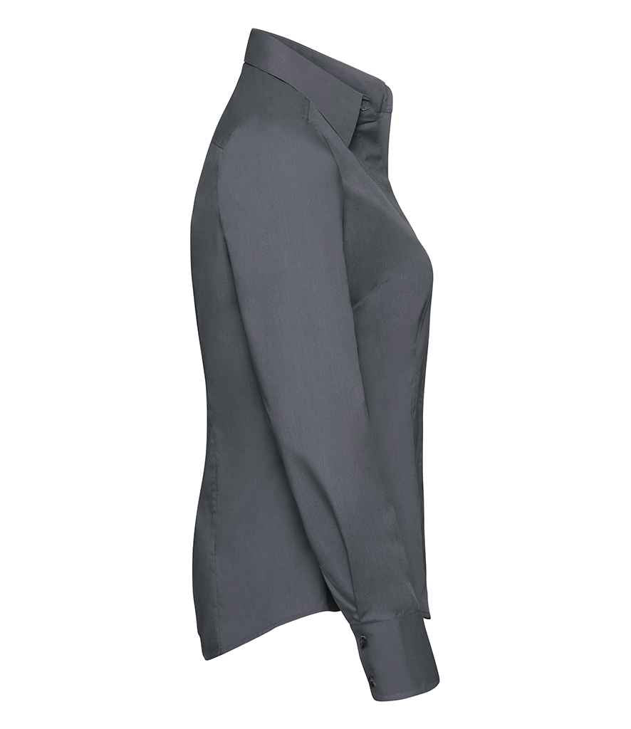 Russell Russell Athletic Collection Ladies Long Sleeve Fitted Poplin Shirt Convoy Grey