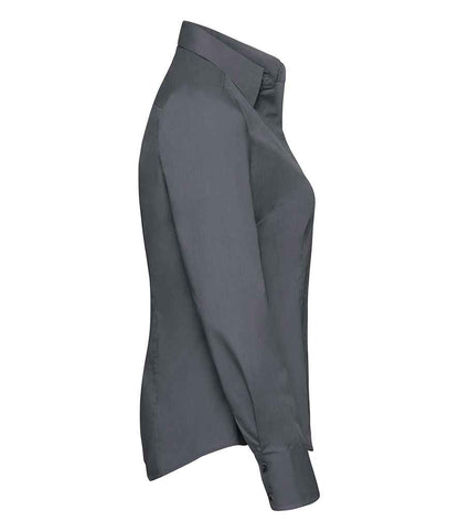 Russell Russell Athletic Collection Ladies Long Sleeve Fitted Poplin Shirt Convoy Grey