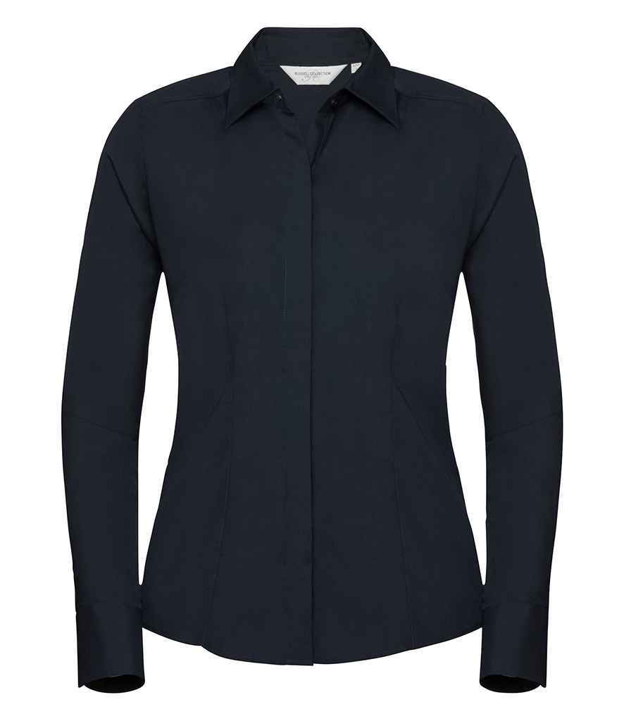 Russell Russell Athletic Collection Ladies Long Sleeve Fitted Poplin Shirt French Navy