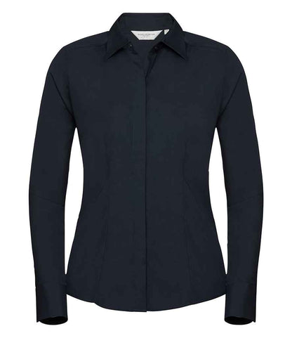 Russell Russell Athletic Collection Ladies Long Sleeve Fitted Poplin Shirt French Navy