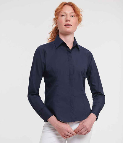 Russell Russell Athletic Collection Ladies Long Sleeve Fitted Poplin Shirt French Navy