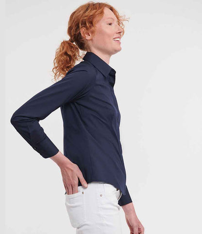 Russell Russell Athletic Collection Ladies Long Sleeve Fitted Poplin Shirt French Navy