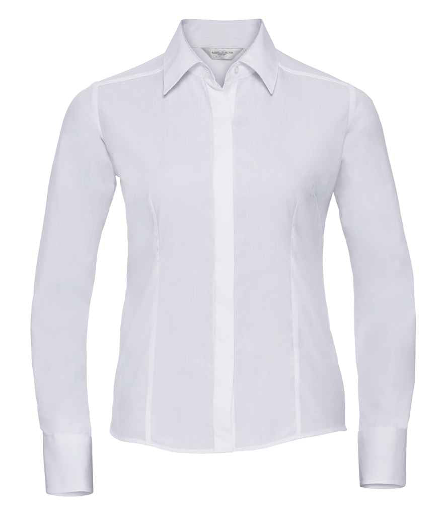Russell Russell Athletic Collection Ladies Long Sleeve Fitted Poplin Shirt White