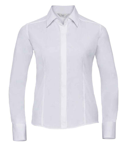 Russell Russell Athletic Collection Ladies Long Sleeve Fitted Poplin Shirt White