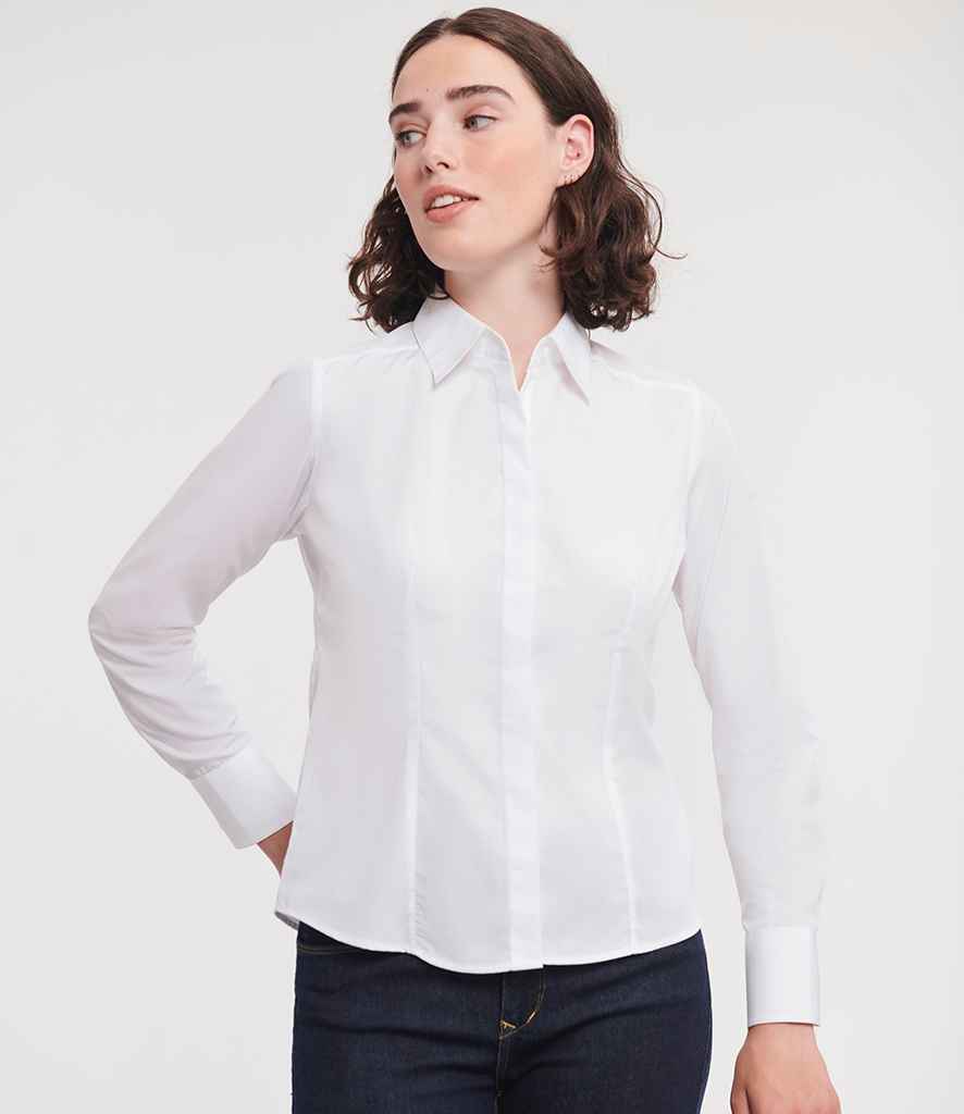 Russell Russell Athletic Collection Ladies Long Sleeve Fitted Poplin Shirt White