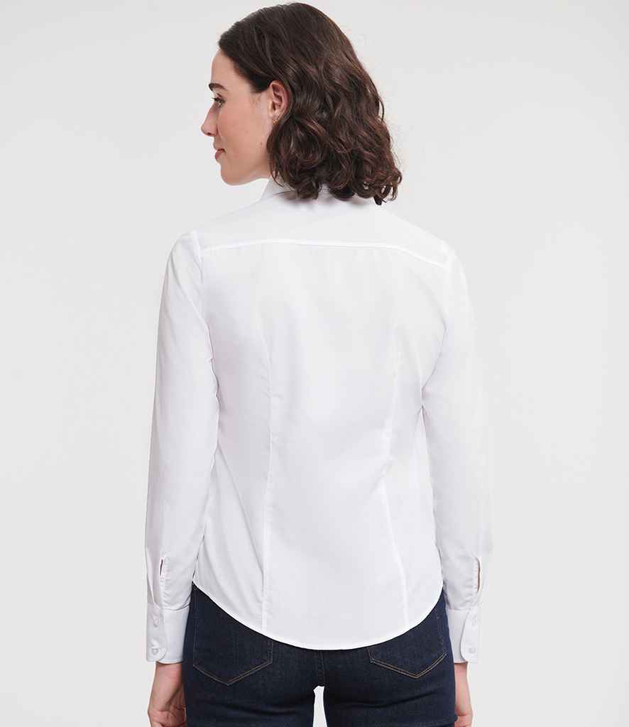 Russell Russell Athletic Collection Ladies Long Sleeve Fitted Poplin Shirt White