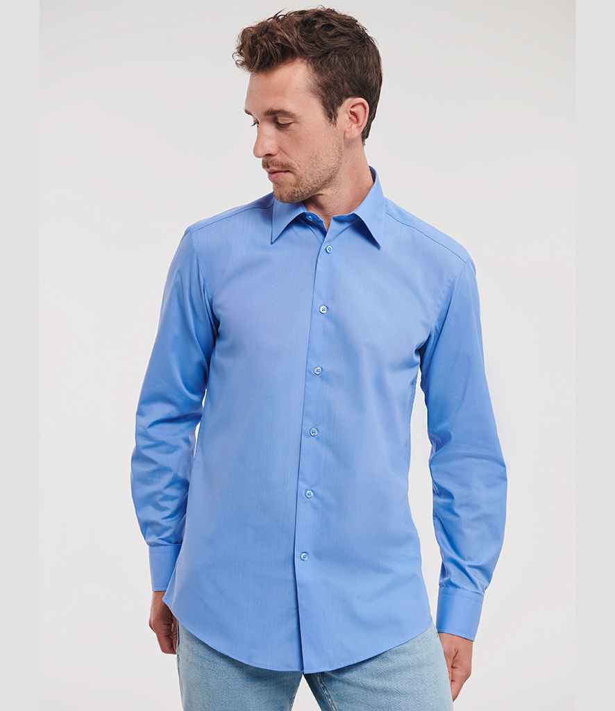 Russell Russell Athletic Collection Long Sleeve Tailored Poplin Shirt Corporate Blue