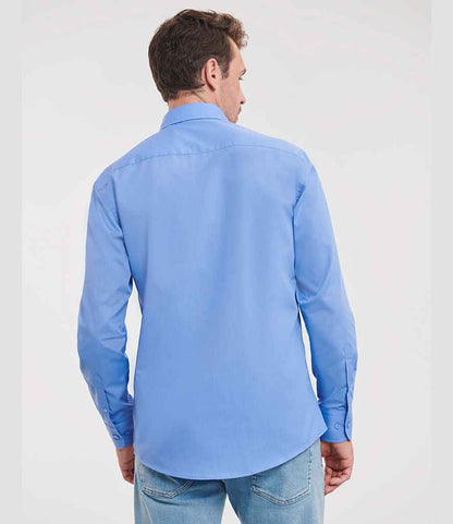 Russell Russell Athletic Collection Long Sleeve Tailored Poplin Shirt Corporate Blue