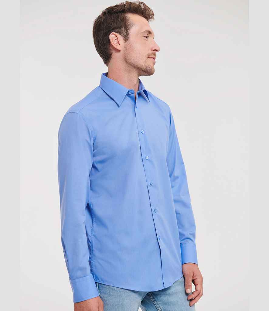 Russell Russell Athletic Collection Long Sleeve Tailored Poplin Shirt Corporate Blue