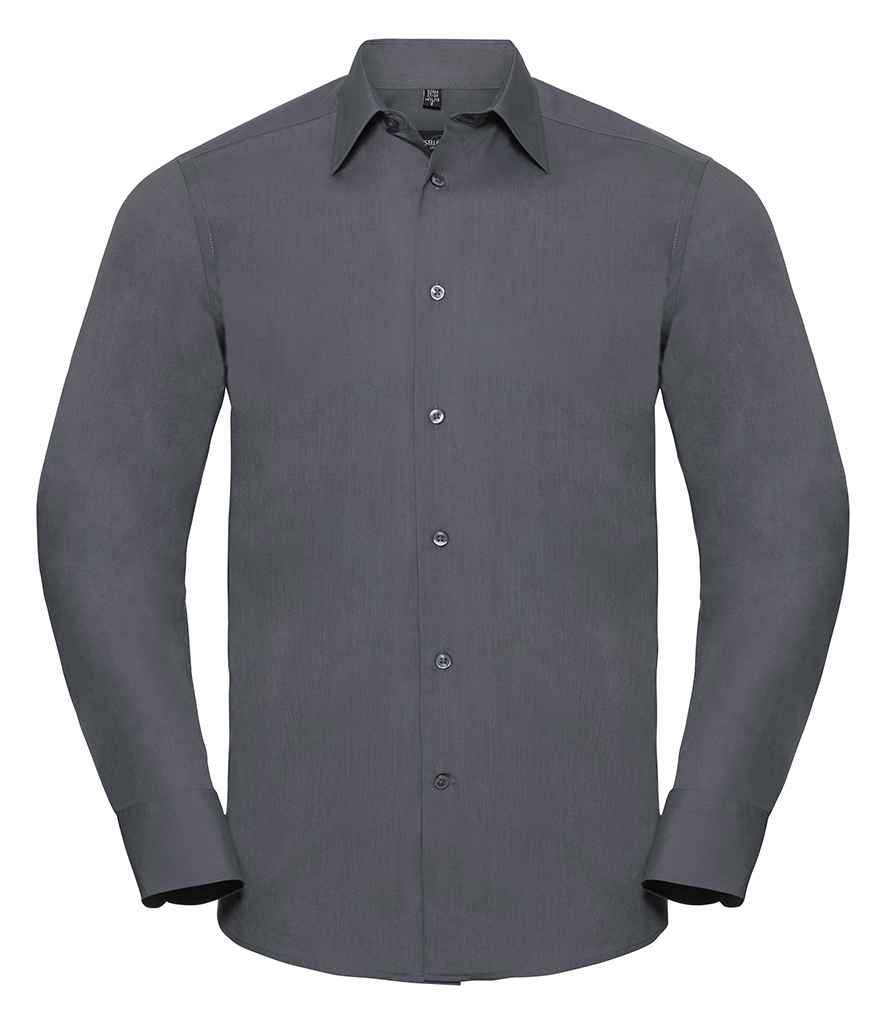 Russell Russell Athletic Collection Long Sleeve Tailored Poplin Shirt Convoy Grey