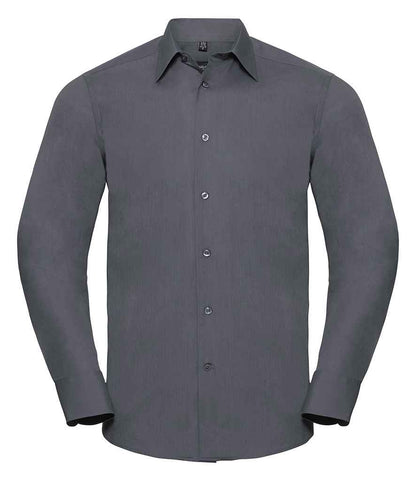 Russell Russell Athletic Collection Long Sleeve Tailored Poplin Shirt Convoy Grey