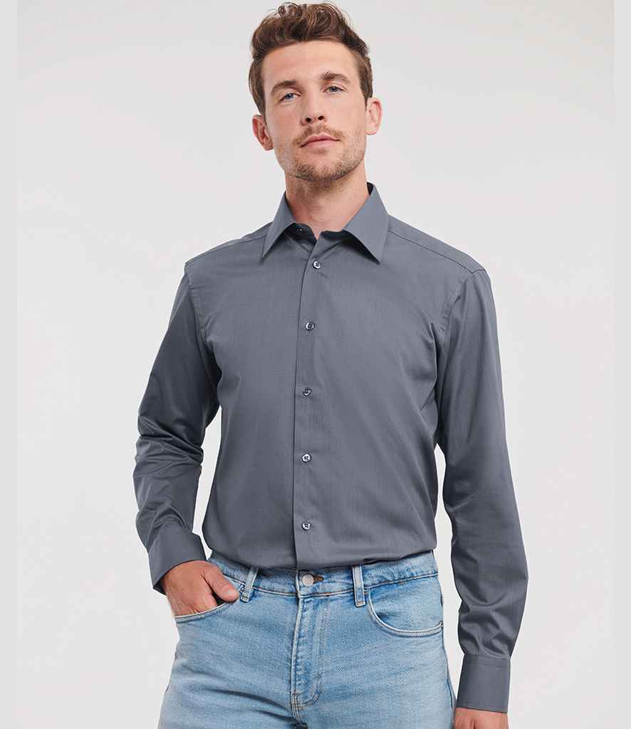Russell Russell Athletic Collection Long Sleeve Tailored Poplin Shirt Convoy Grey