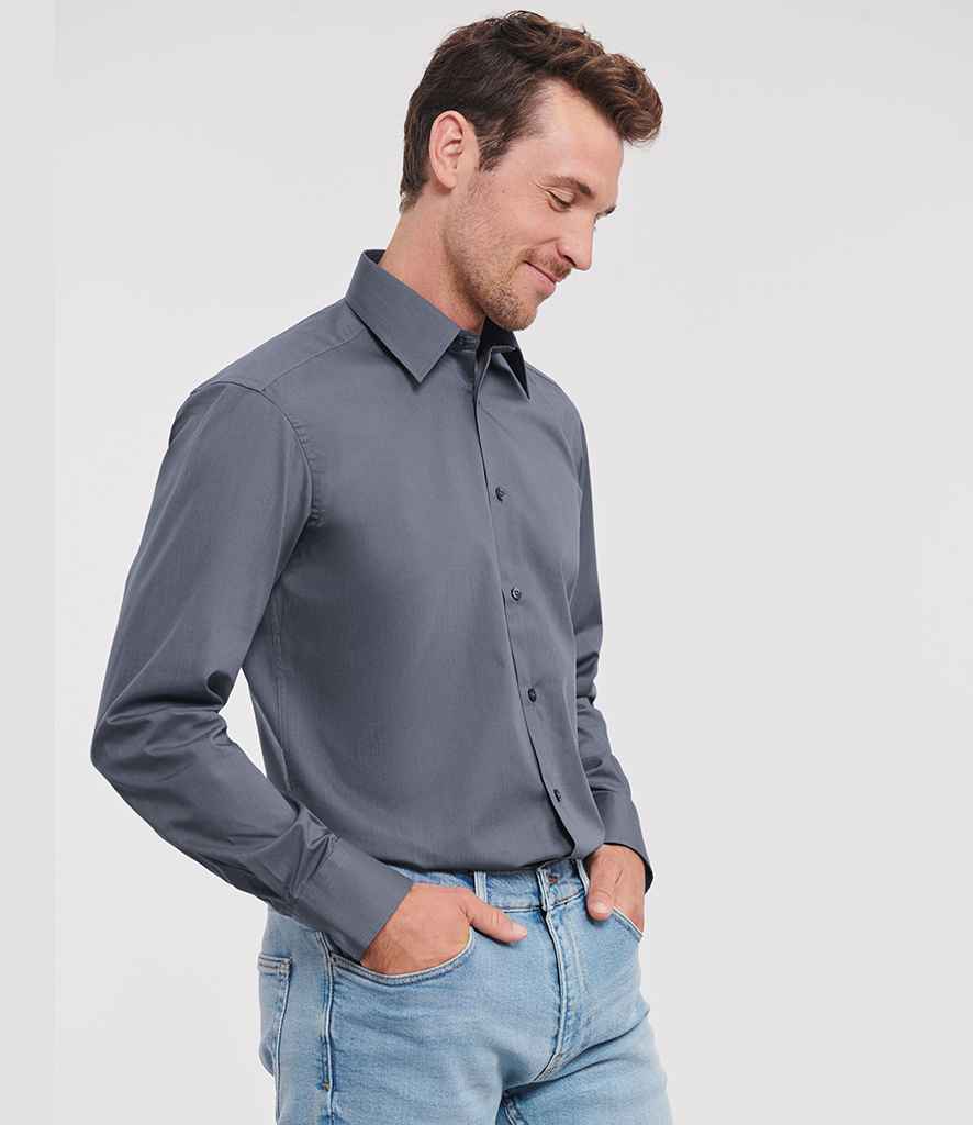 Russell Russell Athletic Collection Long Sleeve Tailored Poplin Shirt Convoy Grey
