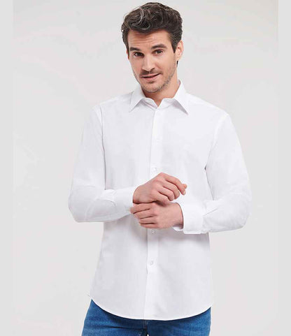 Russell Russell Athletic Collection Long Sleeve Tailored Poplin Shirt White