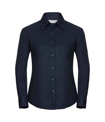 Russell Russell Athletic Collection Ladies Long Sleeve Easy Care Oxford Shirt Bright Navy