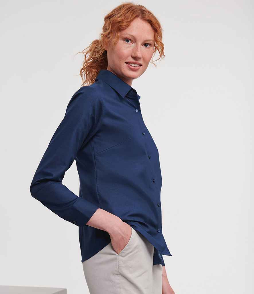 Russell Russell Athletic Collection Ladies Long Sleeve Easy Care Oxford Shirt Bright Navy