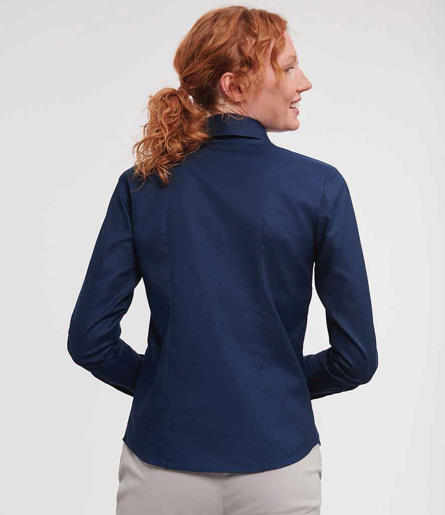 Russell Russell Athletic Collection Ladies Long Sleeve Easy Care Oxford Shirt Bright Navy
