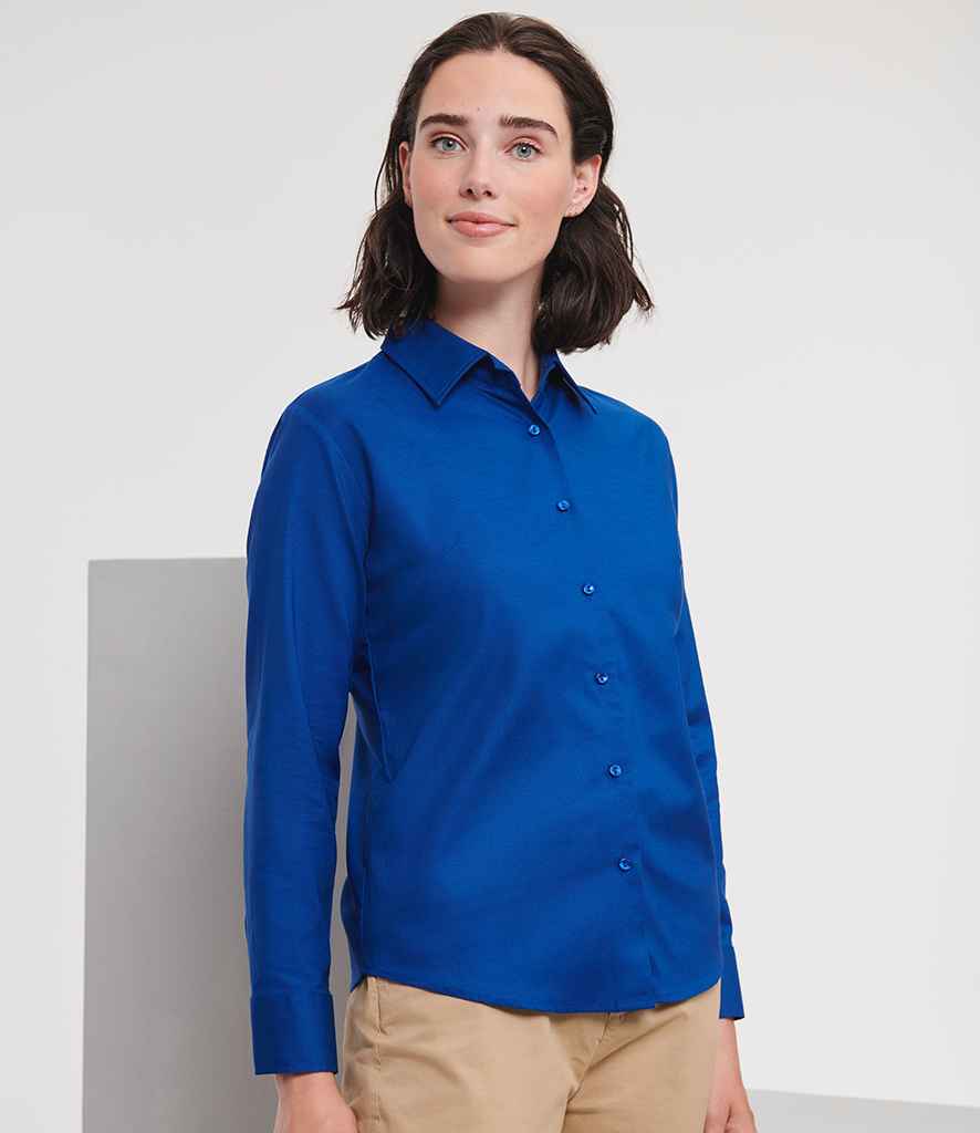 Russell Russell Athletic Collection Ladies Long Sleeve Easy Care Oxford Shirt Bright Royal