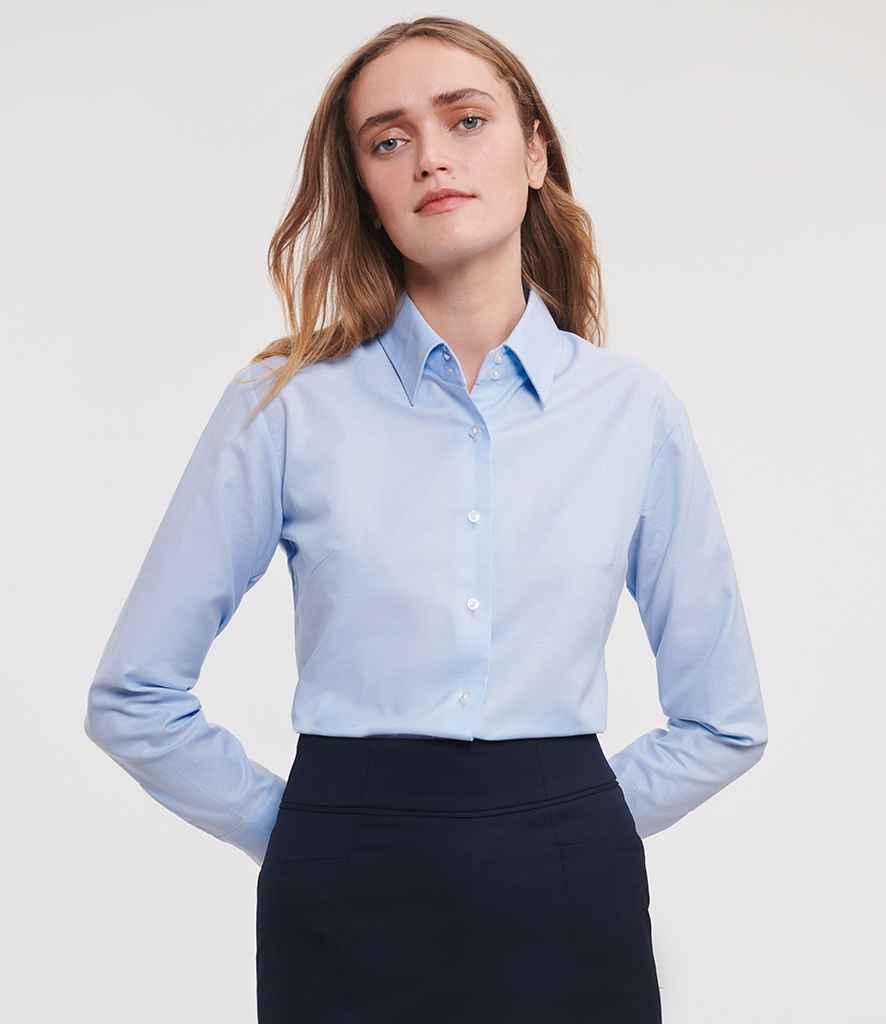Russell Russell Athletic Collection Ladies Long Sleeve Easy Care Oxford Shirt Oxford Blue
