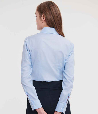 Russell Russell Athletic Collection Ladies Long Sleeve Easy Care Oxford Shirt Oxford Blue