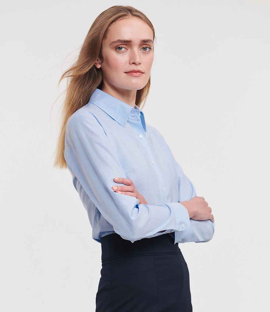 Russell Russell Athletic Collection Ladies Long Sleeve Easy Care Oxford Shirt Oxford Blue