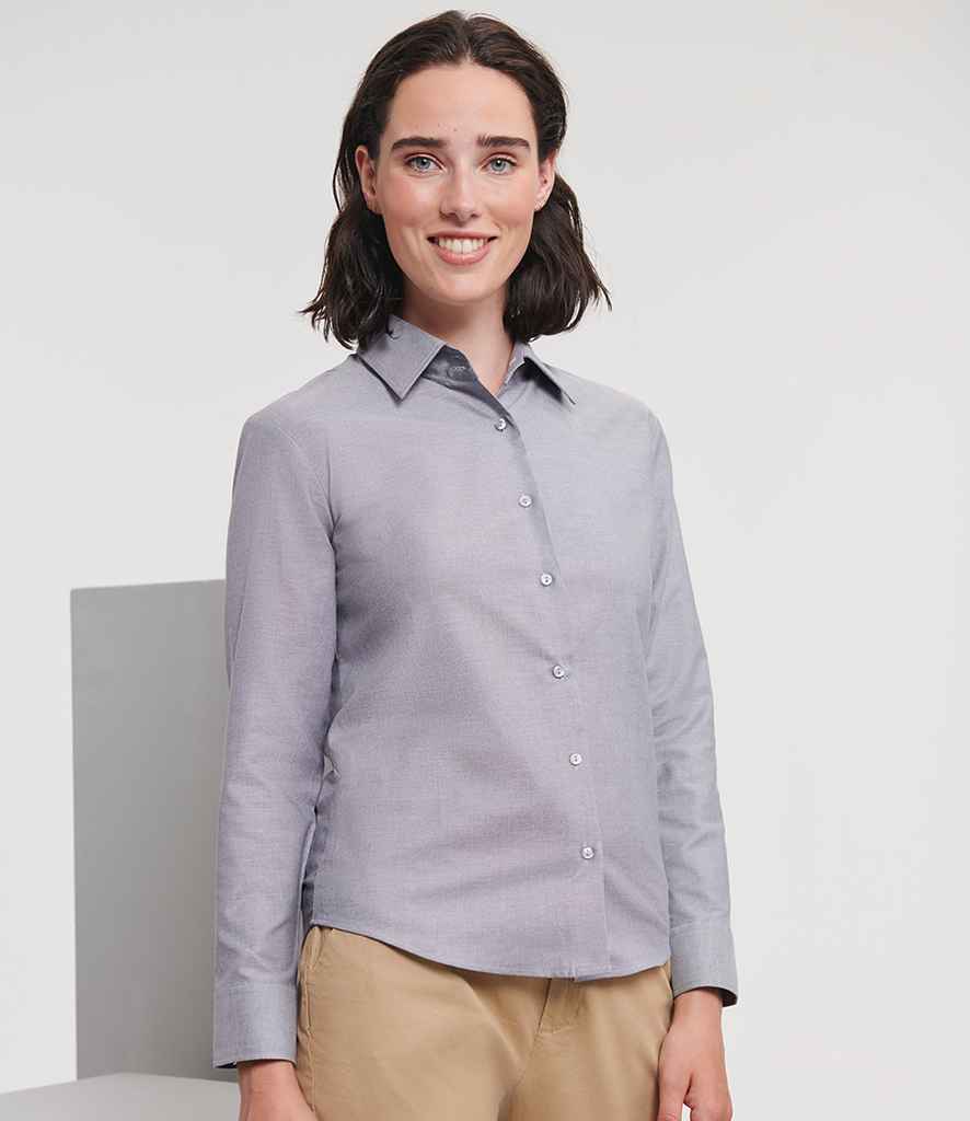 Russell Russell Athletic Collection Ladies Long Sleeve Easy Care Oxford Shirt Silver