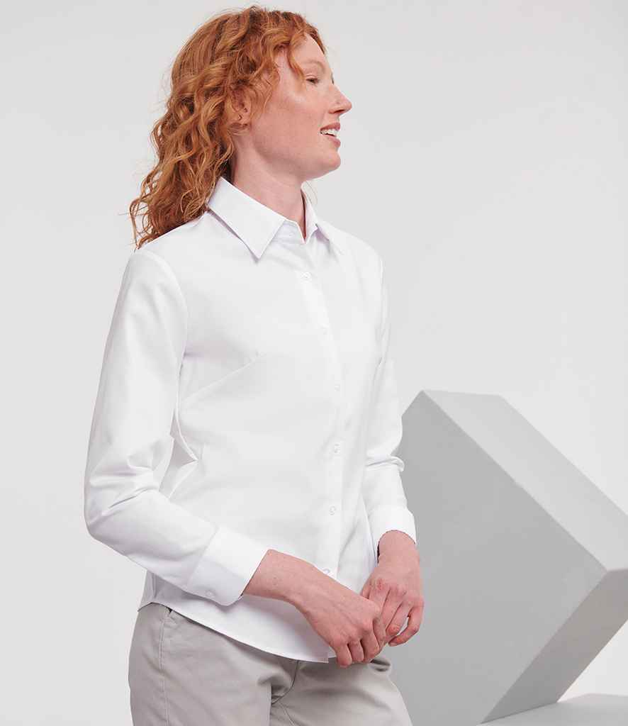 Russell Russell Athletic Collection Ladies Long Sleeve Easy Care Oxford Shirt White