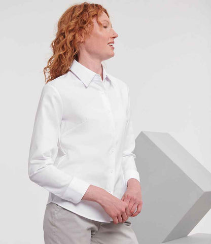 Russell Russell Athletic Collection Ladies Long Sleeve Easy Care Oxford Shirt White