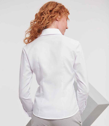 Russell Russell Athletic Collection Ladies Long Sleeve Easy Care Oxford Shirt White