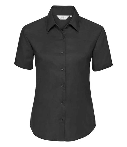 Russell Athletic Collection Ladies Short Sleeve Easy Care Oxford Shirt in Black