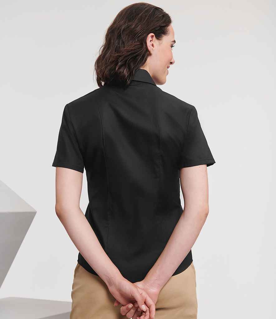 Russell Russell Athletic Collection Ladies Short Sleeve Easy Care Oxford Shirt Black