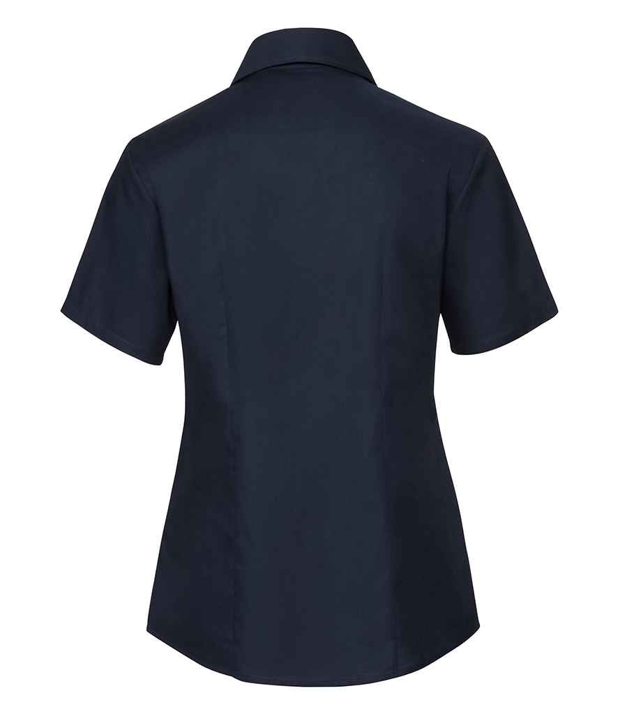 Russell Russell Athletic Collection Ladies Short Sleeve Easy Care Oxford Shirt Bright Navy