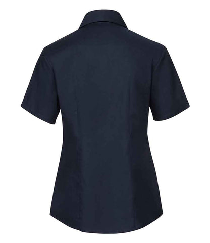 Russell Russell Athletic Collection Ladies Short Sleeve Easy Care Oxford Shirt Bright Navy