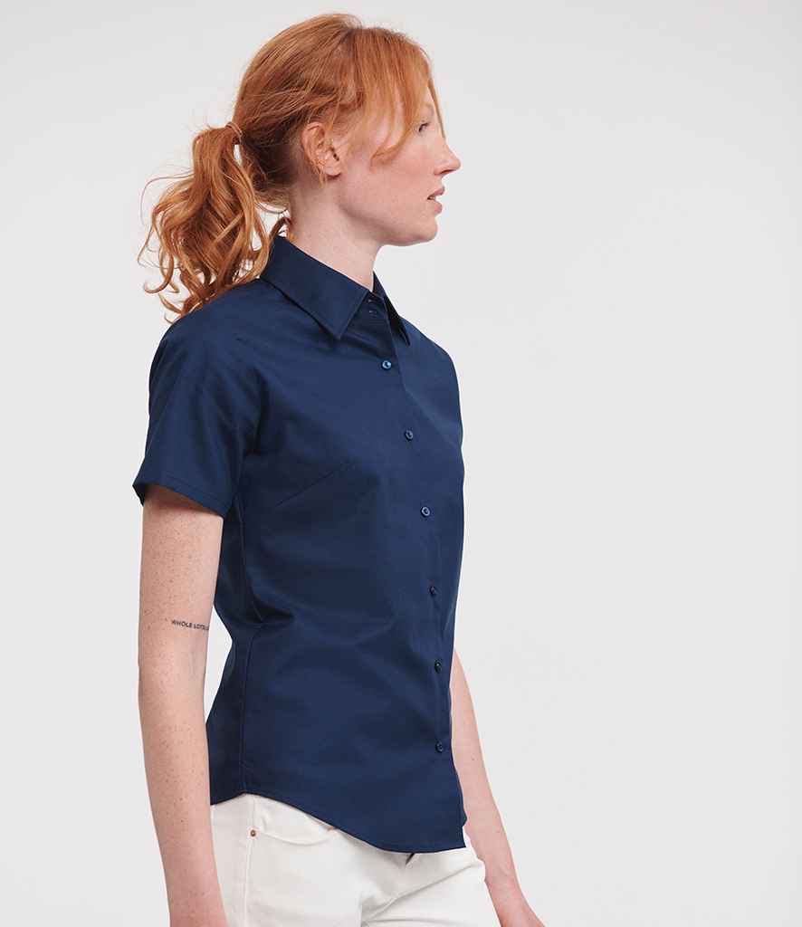 Russell Russell Athletic Collection Ladies Short Sleeve Easy Care Oxford Shirt Bright Navy