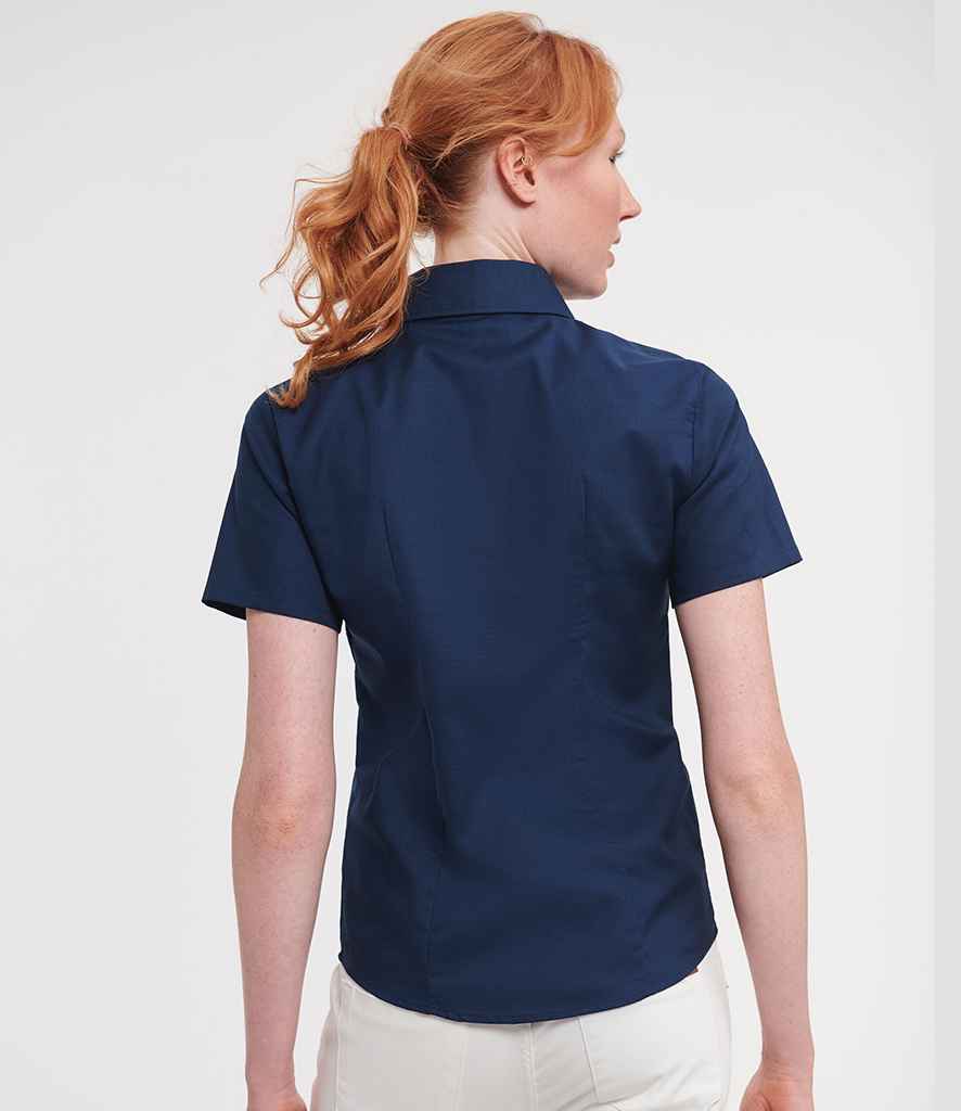 Russell Russell Athletic Collection Ladies Short Sleeve Easy Care Oxford Shirt Bright Navy