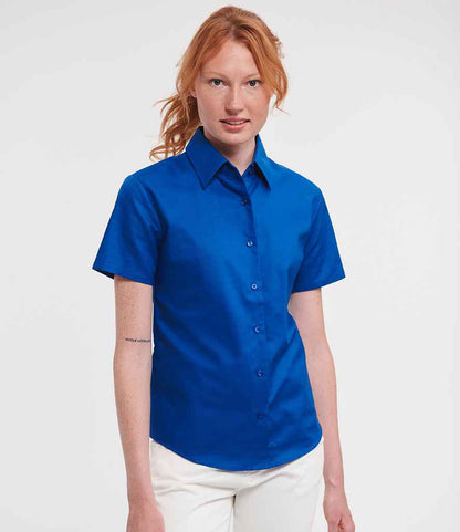 Russell Russell Athletic Collection Ladies Short Sleeve Easy Care Oxford Shirt Bright Royal