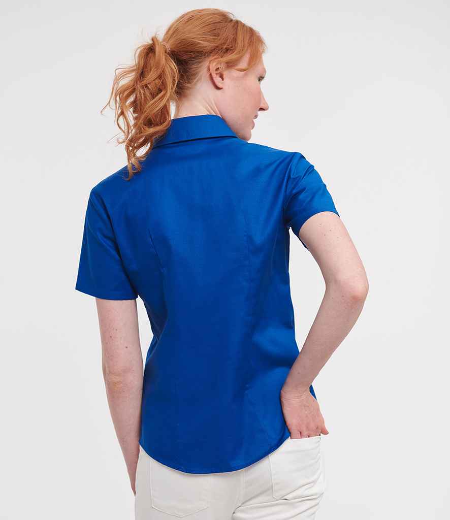 Russell Russell Athletic Collection Ladies Short Sleeve Easy Care Oxford Shirt Bright Royal