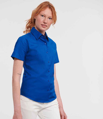 Russell Russell Athletic Collection Ladies Short Sleeve Easy Care Oxford Shirt Bright Royal