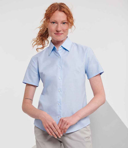 Russell Russell Athletic Collection Ladies Short Sleeve Easy Care Oxford Shirt Oxford Blue
