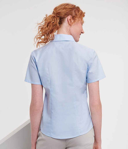 Russell Russell Athletic Collection Ladies Short Sleeve Easy Care Oxford Shirt Oxford Blue