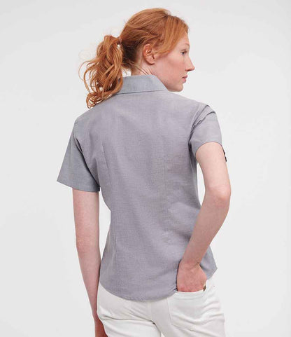 Russell Russell Athletic Collection Ladies Short Sleeve Easy Care Oxford Shirt Silver