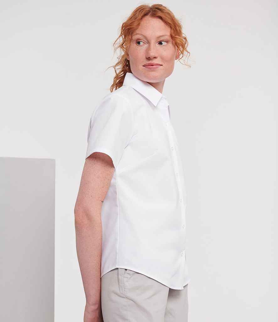 Russell Russell Athletic Collection Ladies Short Sleeve Easy Care Oxford Shirt White