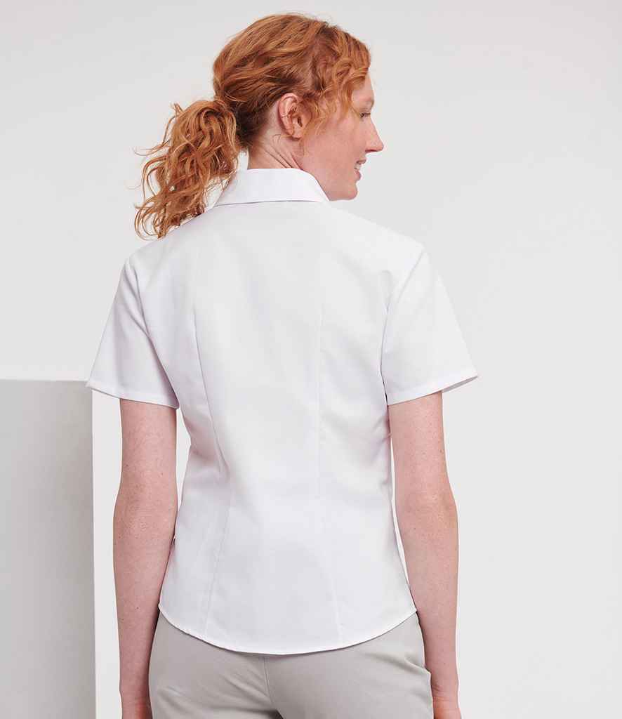 Russell Russell Athletic Collection Ladies Short Sleeve Easy Care Oxford Shirt White