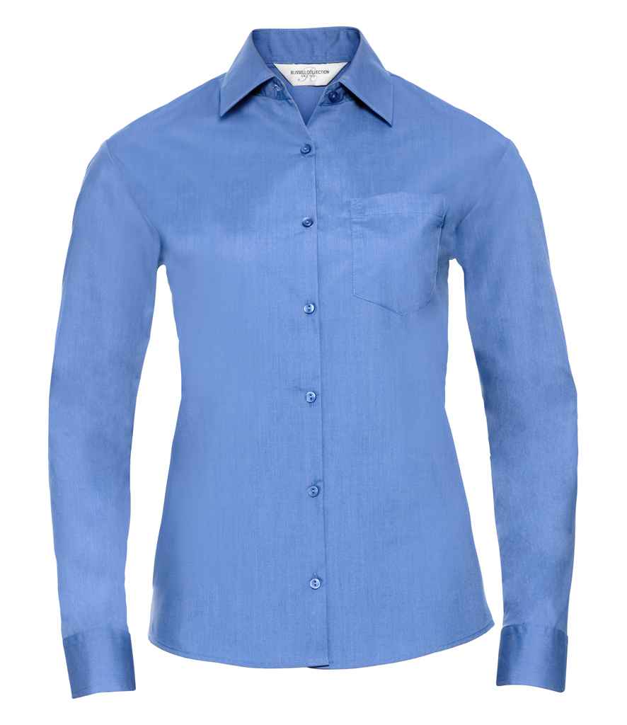 Russell Russell Athletic Collection Ladies Long Sleeve Easy Care Poplin Shirt Corporate Blue