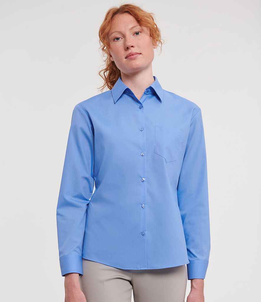 Russell Russell Athletic Collection Ladies Long Sleeve Easy Care Poplin Shirt Corporate Blue