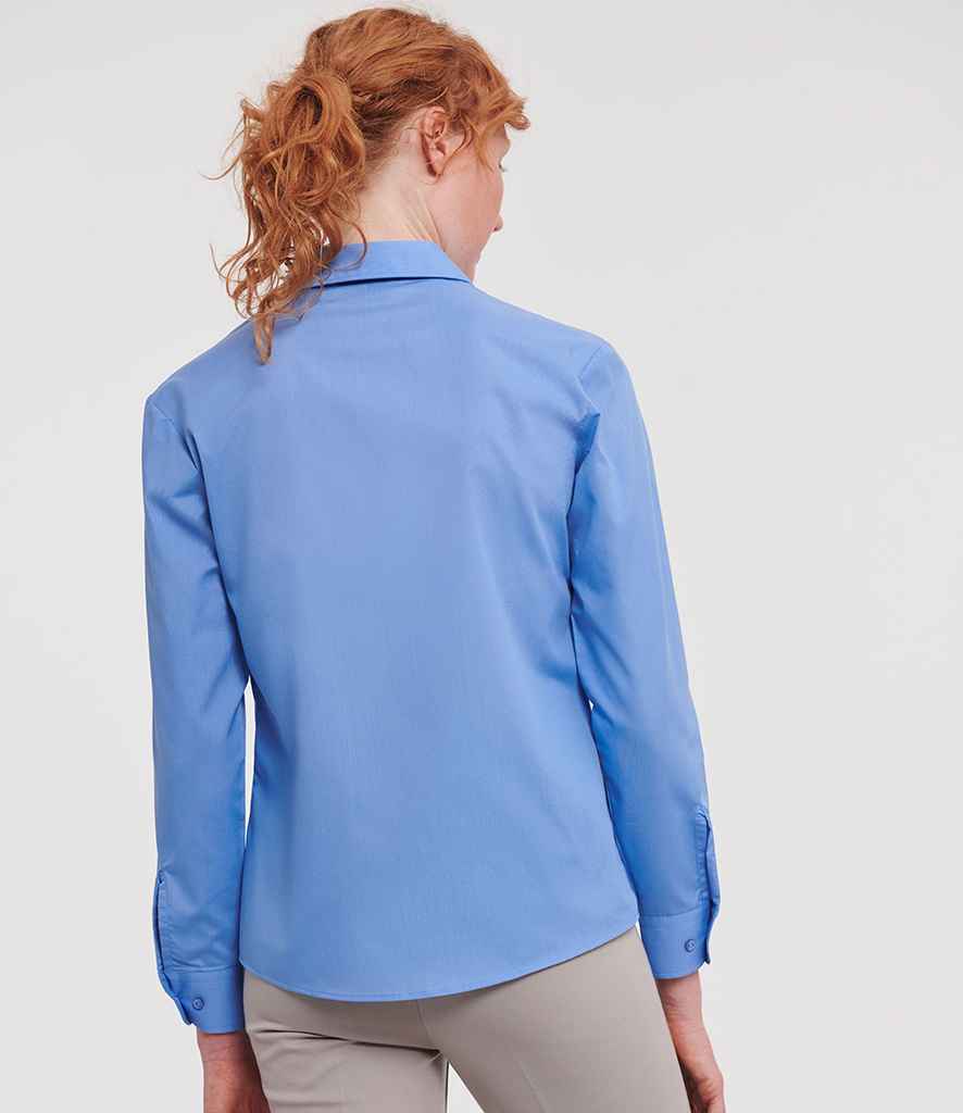 Russell Russell Athletic Collection Ladies Long Sleeve Easy Care Poplin Shirt Corporate Blue