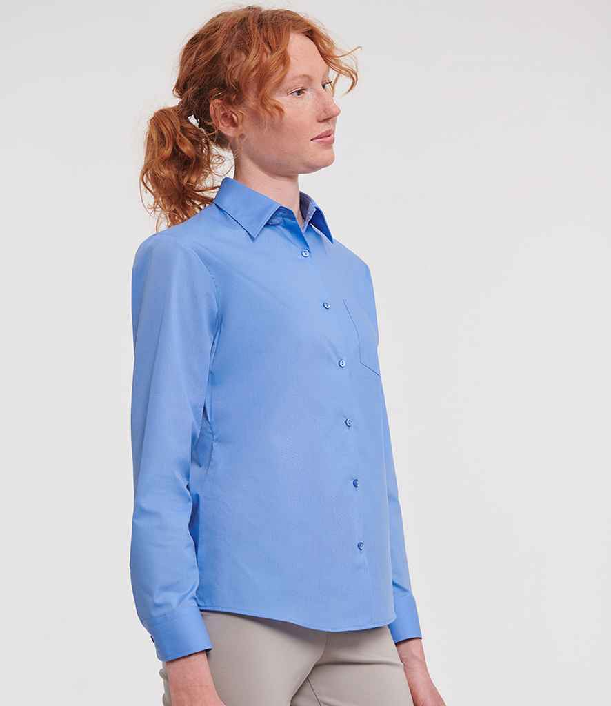 Russell Russell Athletic Collection Ladies Long Sleeve Easy Care Poplin Shirt Corporate Blue