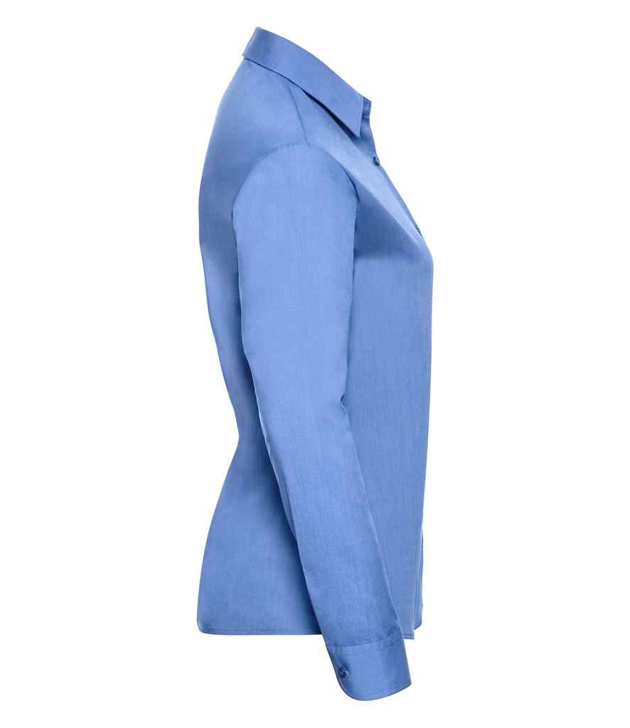 Russell Russell Athletic Collection Ladies Long Sleeve Easy Care Poplin Shirt Corporate Blue