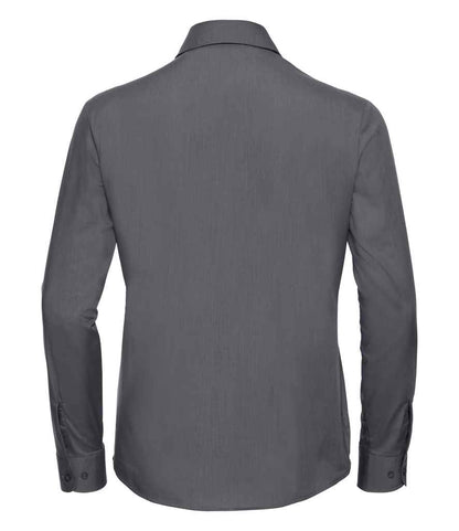 Russell Russell Athletic Collection Ladies Long Sleeve Easy Care Poplin Shirt Convoy Grey